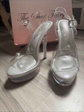 The Shoe Fairy Clear Platform Stiletto Heels in Silver